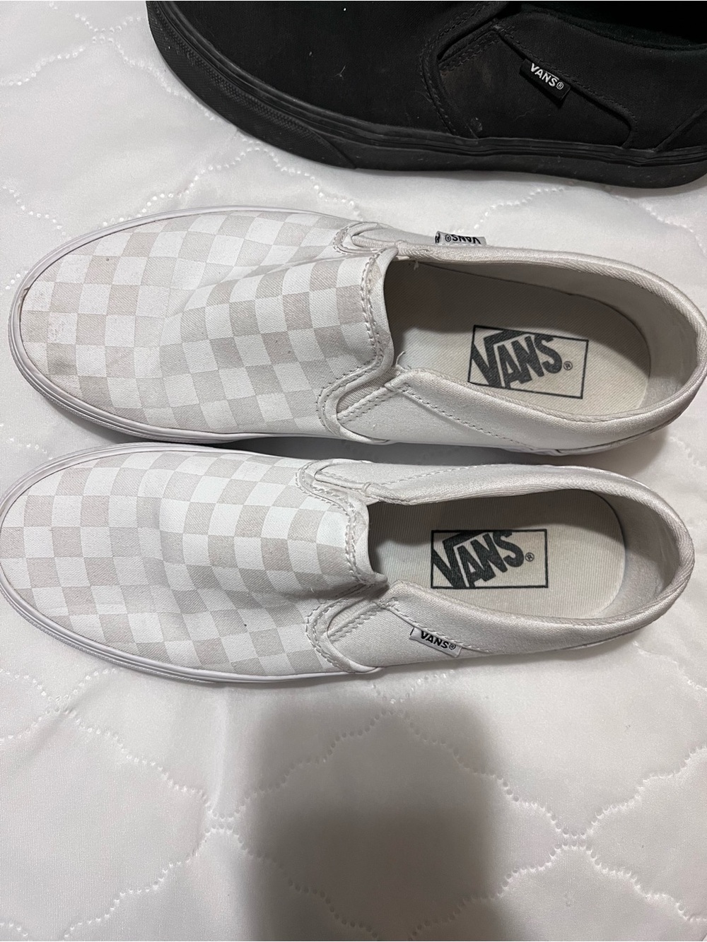 Vans White Checkerboard Slip-On Flats